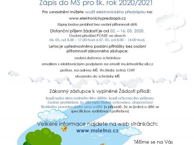 Zápis do MŠ pro šk. rok 2020/2021